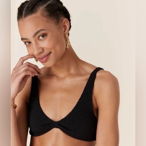 NWT Mindy x Andie The Amor Bikini Top in Black, Popcorn Texture, Size XL - Picture 2 of 10